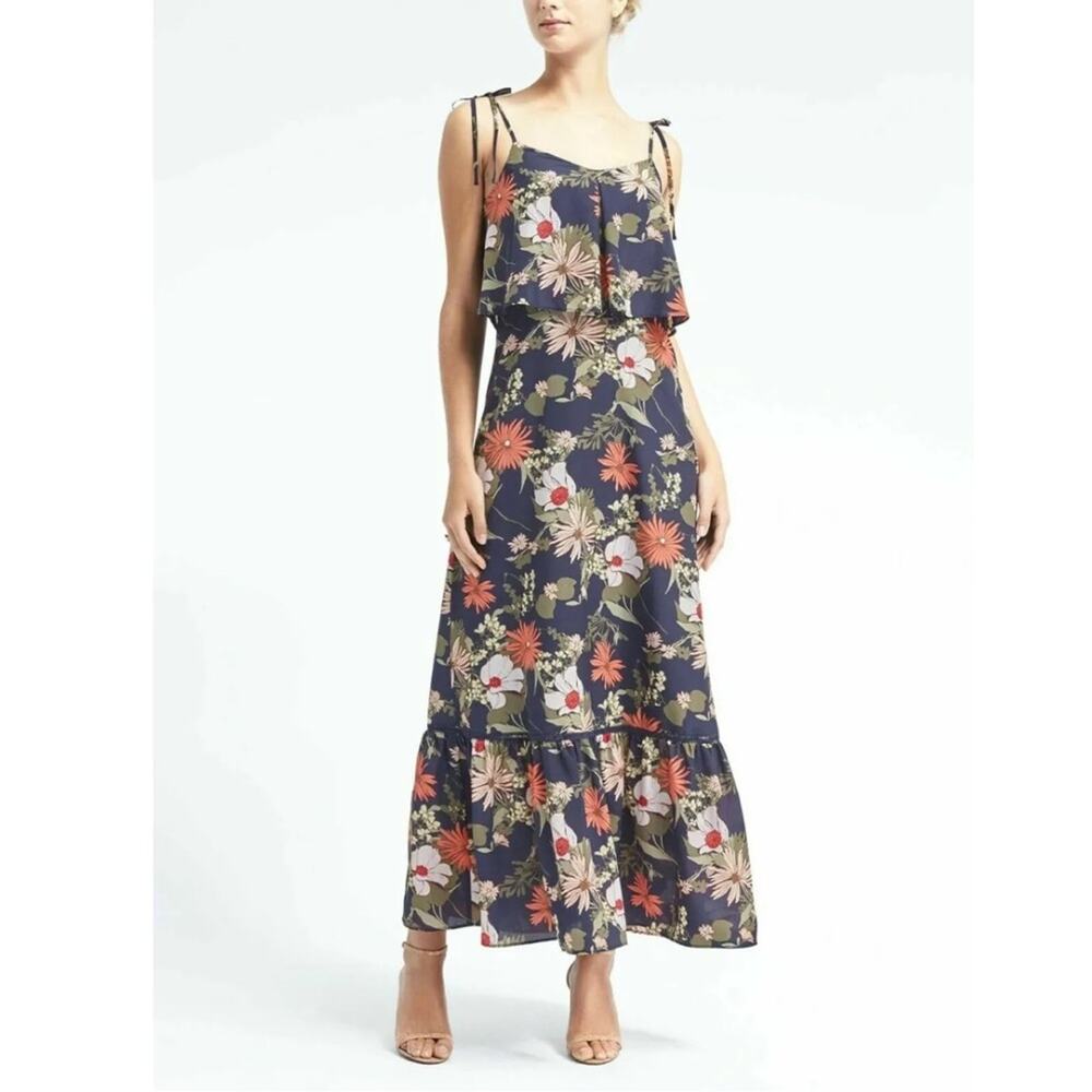Banana Republic Floral Print Ruffle Hem Maxi Dress